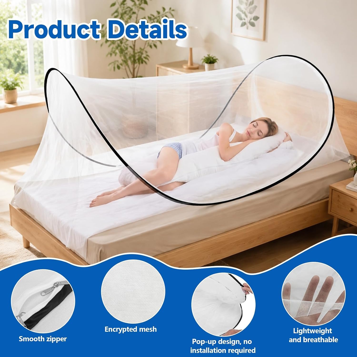 Zanzariera Pieghevole, Zanzariera da Viaggio Pop-Up Mosquito Net Portatile Ultraleggero Zanzariera Letto Singolo con Cerniera e Borsa Portaoggetti per Campeggio, Viaggio, Famiglia, Dormitorio