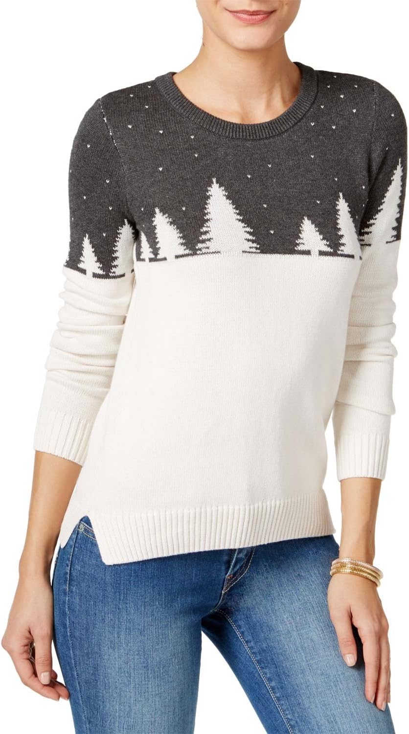 Holiday Arcade Women's Colorblock Christmas Cotton Sweater (M, Charcoal Heather Gray)