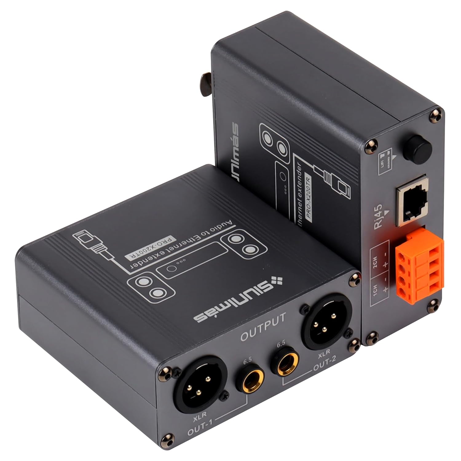One Pair Network RJ45 to XLR&1/4” 6.5mm Long-Distance Audio to Ethernet Extender Box Durable Aluminum Alloy Box with Build-in Audio Isolators Support GND Lift Connecting Over Cat5 / Cat6 etc