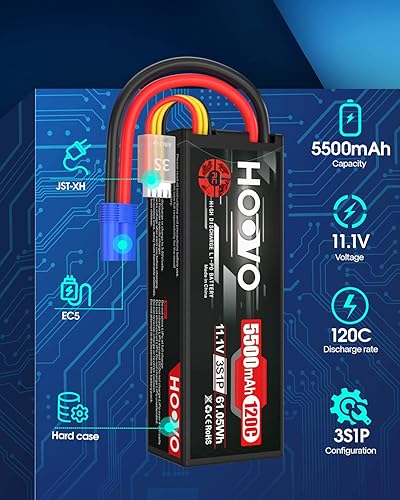 Miniatura 3 de HOOVO Batería Lipo 3S 11.1V 5500mAh 120C RC Batería Hardcase con EC5 Conector para RC Car Truggy Boat Truck Racing Modelos 2 Paquetes