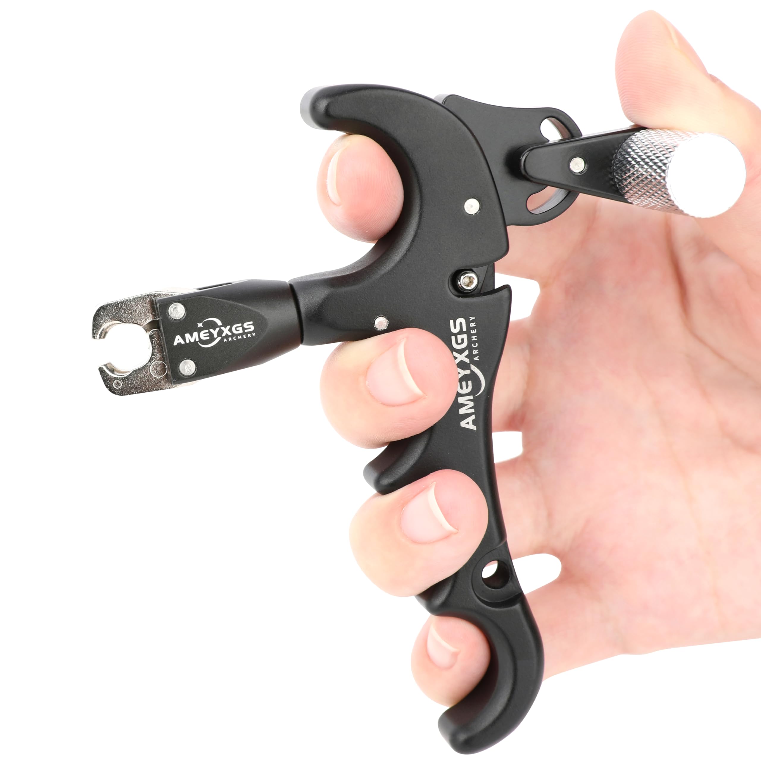 AMEYXGS Tiro con L'Arco Release Aid 4 Dita Ausili per Il Rilascio per Arco Compound e Corda D Loop Rilascio in Lega di Alluminio con Calibro Rotante a 360° RH/LH