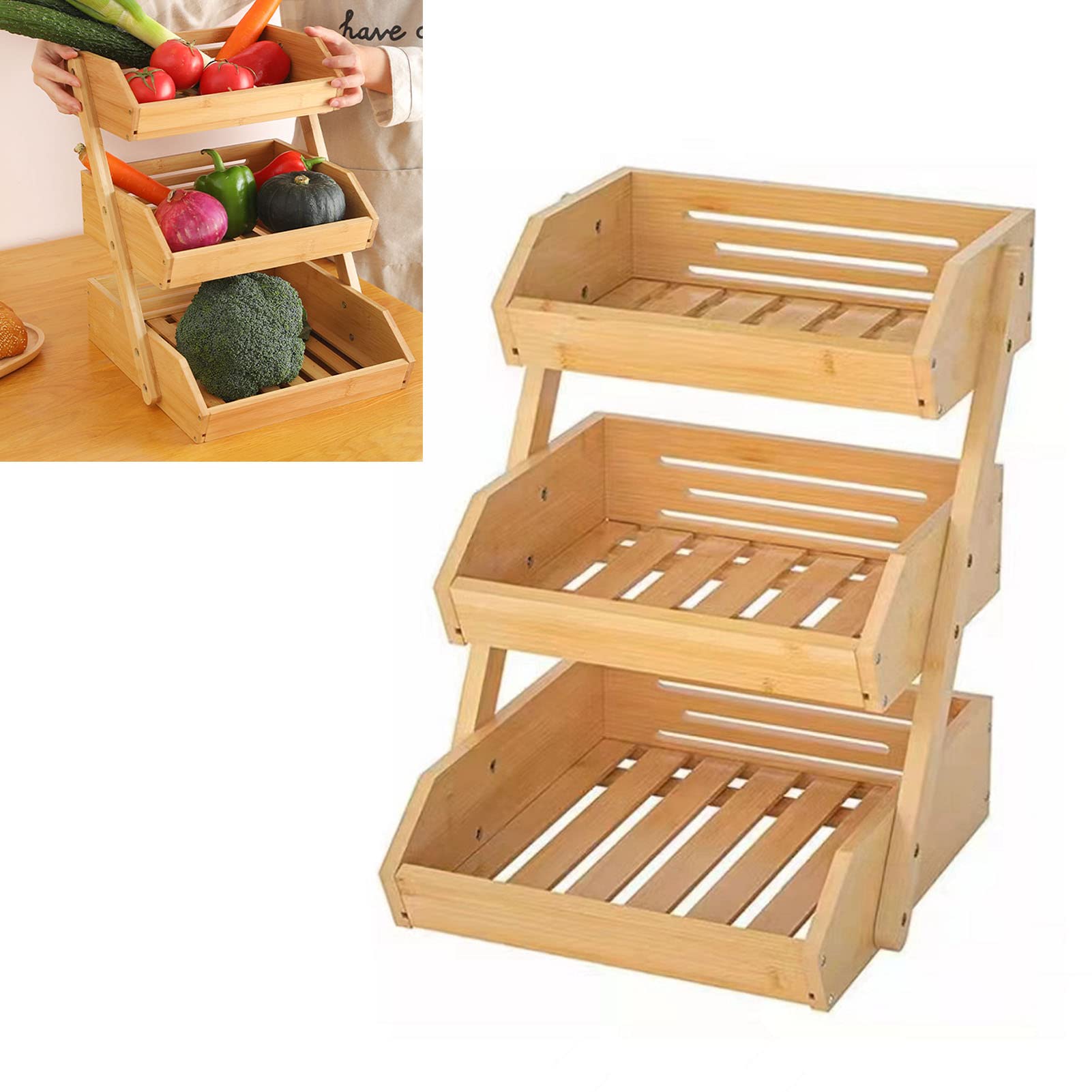 Wiedone Corbeille à Fruits 3 Étages En Bois Noir - Présentoir Élégant Et Pratique Pour Cuisine