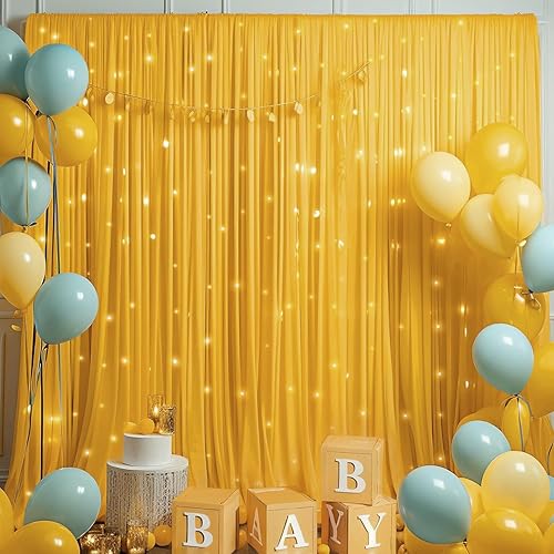 Miniatura 5 de Paneles de cortina de fondo amarillo sin arrugas, de 10 x 10 pies, cortinas de fondo amarillo de poliéster, suministros de decoración del hogar para