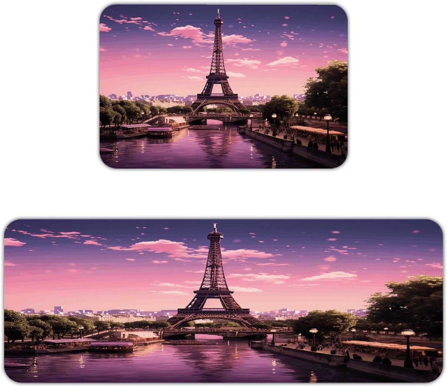 Pink Paris Kitchen Mat Washable Non Slip Rugs Soft Kitchen Mats for Floor Set of 2 PCS Cushioned Absorbent Runner Standing Rugs for Home Sink Laundry Office
