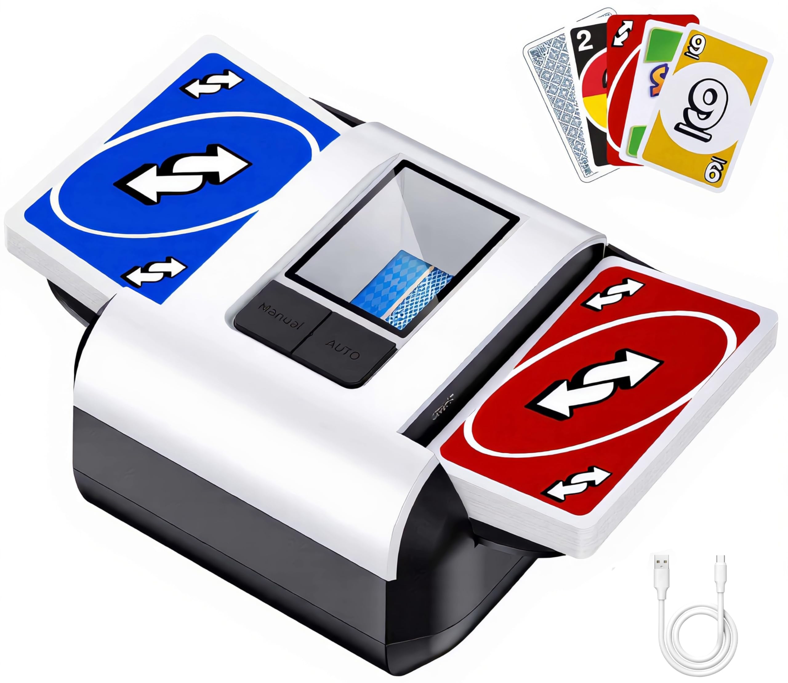 Mélangeur de Cartes Automatique Électronique 1-2 Jeux, Rechargeable Mélangeur automatique de cartes Auto/Manuel, Portable Mélange Silencieux Rapide pour UNO Poker Blackjack Texas Hold'em Bridge