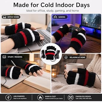 USB Heating Winter Gloves - Women's Hand Warm Gloves with USB Heater and Fingerless Warmer Mitten