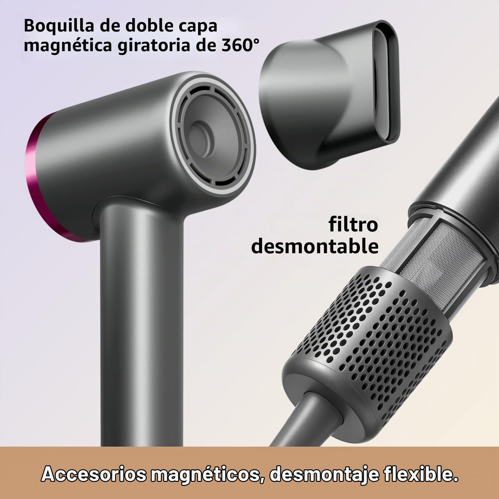 Secador de pelo iónico, motor sin escobillas 110000 RPM, secado rápido en 2 minutos, anti-encrespamiento, ligero y silencioso 50 dB, 4 niveles de calor, 2 velocidades y aire frío