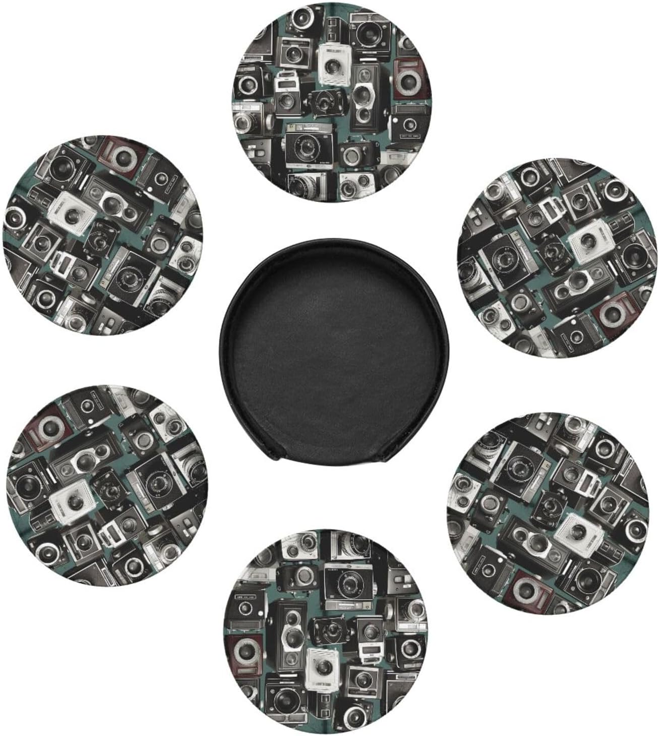 Coasters for Drinks Set of 6 Waterproof Insulated Mug Cup Coasters with Holder Non-Slip Retro Cool Camera Collection1 Car Coasters for Office Coffee Table Home Decor image 4