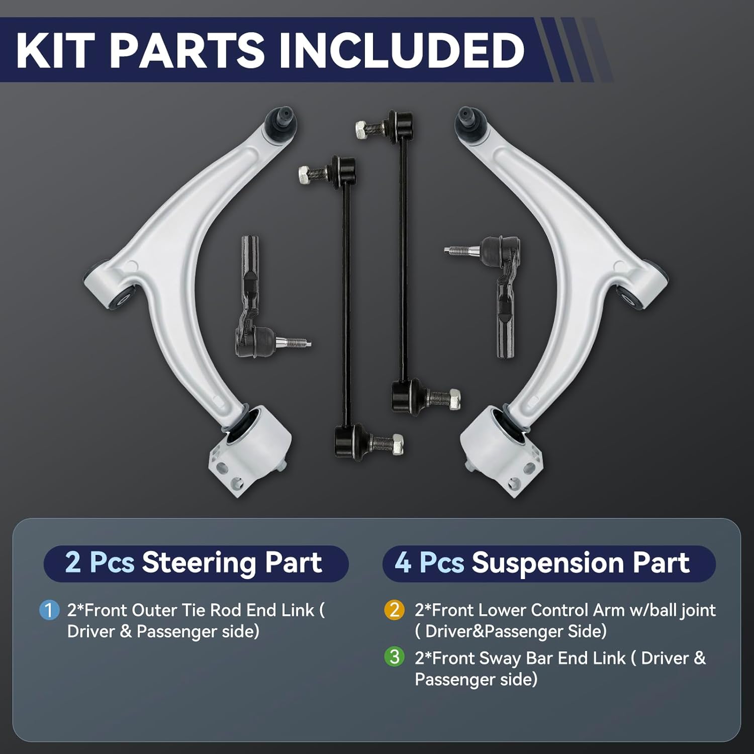 Front Suspension Kit Lower Control Arm Compatible with 2004-2012 Chevrolet Malibu, 2005-2010 Pontiac G6, 2007-2009 Saturn Aura