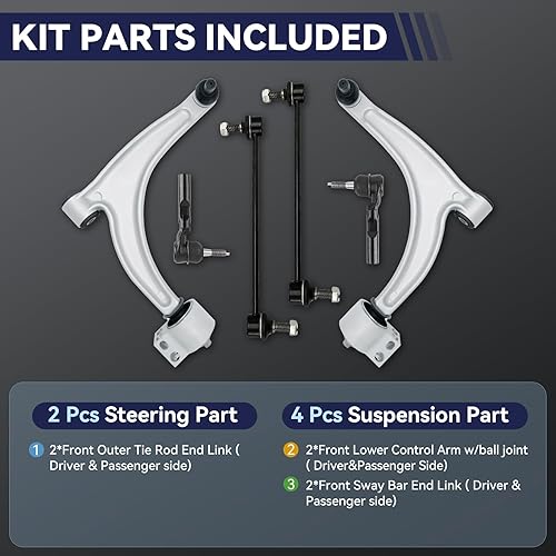 Miniatura 6 de Kit de suspensión delantera brazo de control inferior compatible con Chevrolet Malibu 2004-2012, Pontiac G6 2005-2010, Saturn Aura 2007-2009