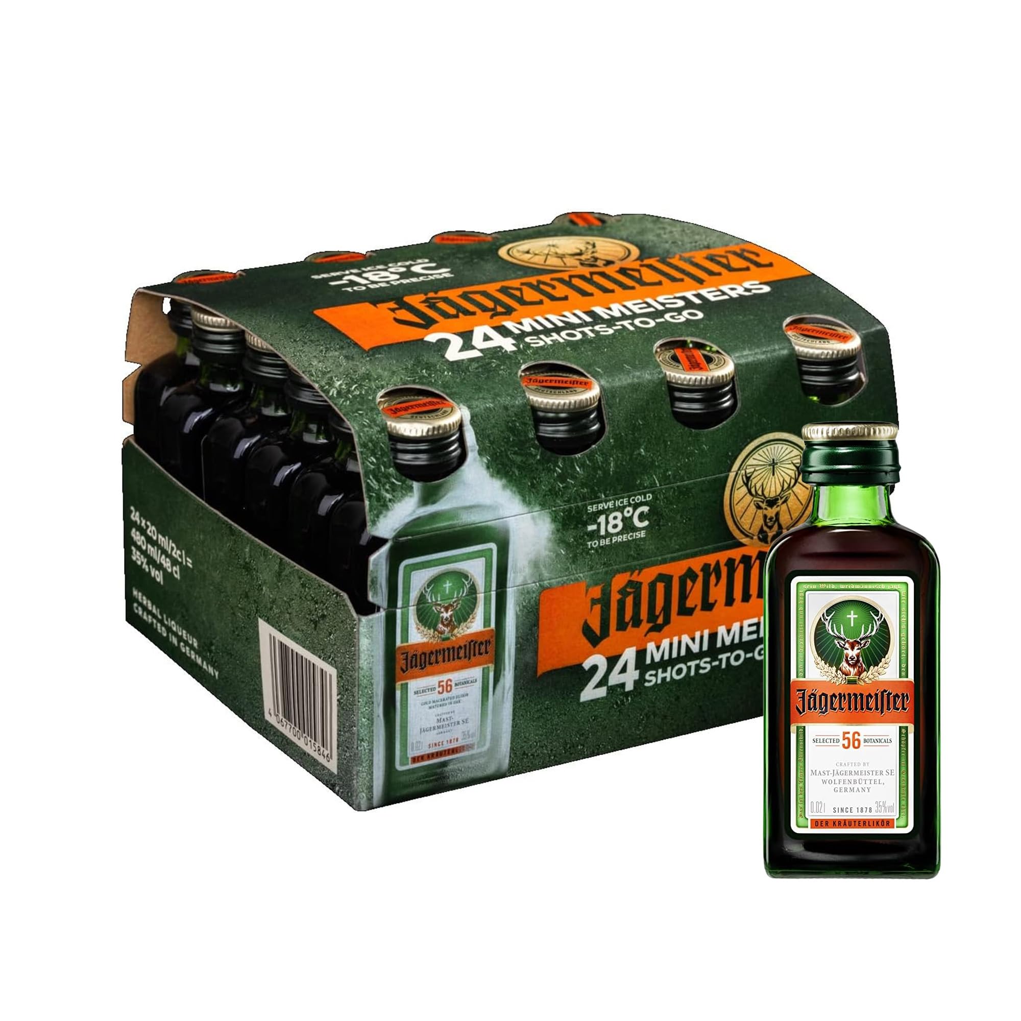 JÄGERMEISTER - Licor de Hierbas Pack 24 x 20 ml, con 56 Ingredientes Naturales