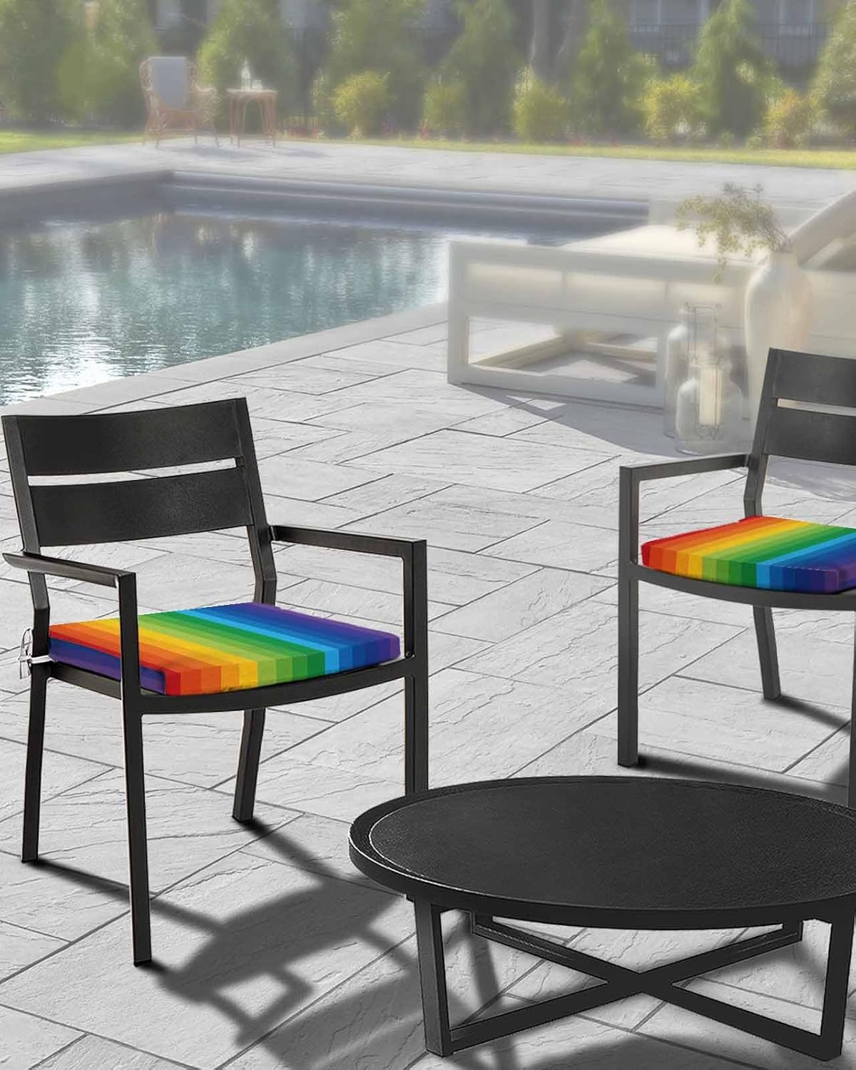Outdoor Chair Cushion Covers 4 Pack, Rainbow Stripe Waterproof Sofa Couch Covers, Colorful Furniture Protector Seat Slipcovers for Patio Garden, 22" x 22"