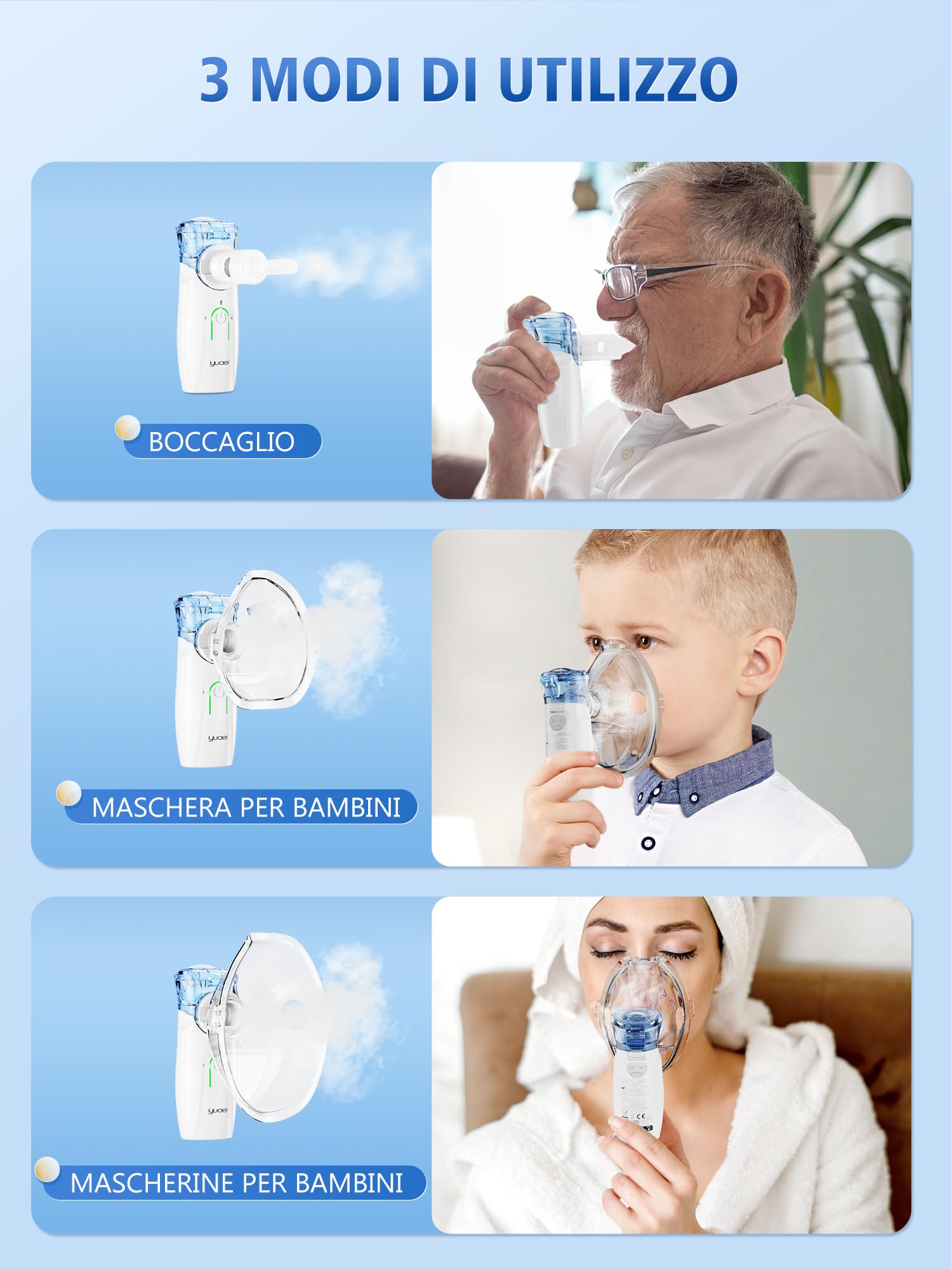 Nebulisateur Enfant Adultes Inhalateur Aerosol: Nebulisateur Bebe Rechargeable USB - Inhalateur avec 2 masques et 1 embout buccal - Nébuliseur Convient aux Enfants Adultes Familles Chambres et Voyages