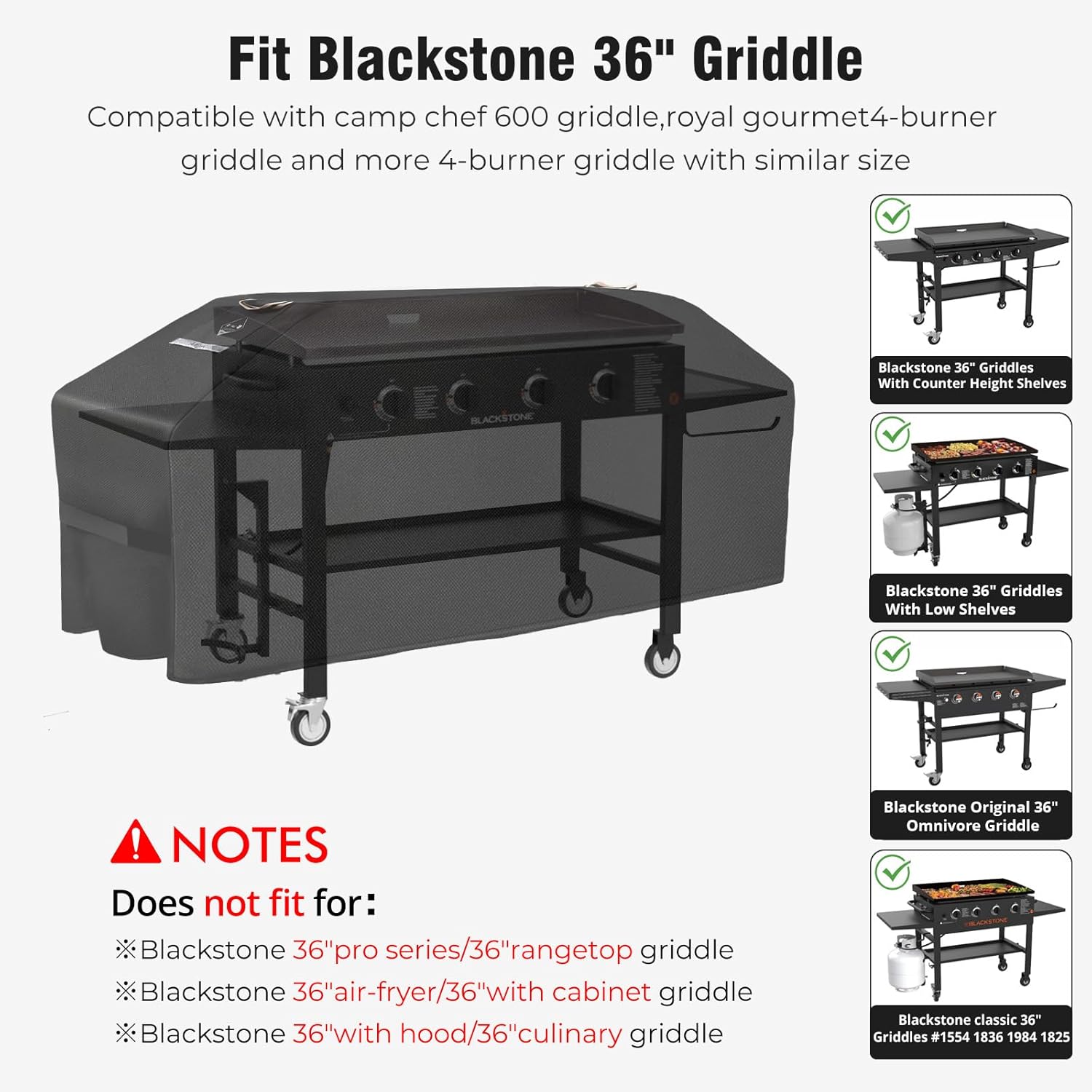 Griddle Cover for Blackstone 36" Griddle,Rip-Proof Upgraded Material Flat Top Grill Cover,Waterproof UV and Fade Resistant Grill Cover with Straps for Camp Chef and More 4-Burner Griddle