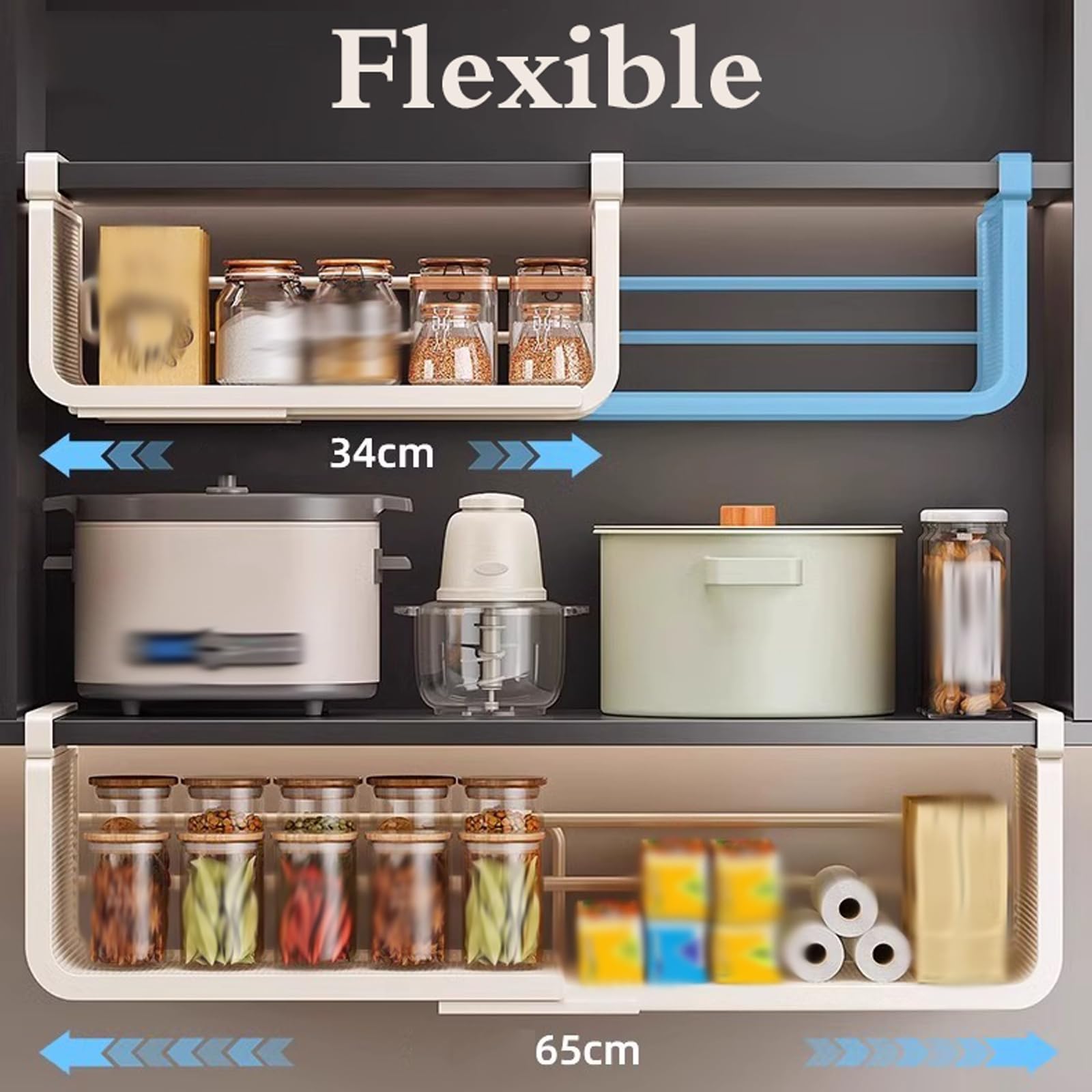 Cesto Portaoggetti Estensibile sotto Mensola,Ripiano Cucina,Cestello Sottoripiano,Ripiano Regolabile sotto Il Mobile,Cesto sotto Ripiano Organizer Dispensa Multifunzionale,per Casa
