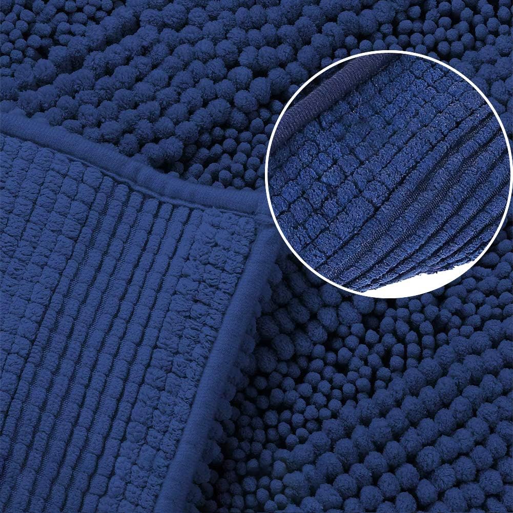 GAEA.TEX Extra Thick Luxury Striped Chenille Bath Rug Floor Mat, 20"X32" Soft Absorbent Shaggy Bath Rug, Washable Plush Carpet for Bathroom Bedroom, Navy