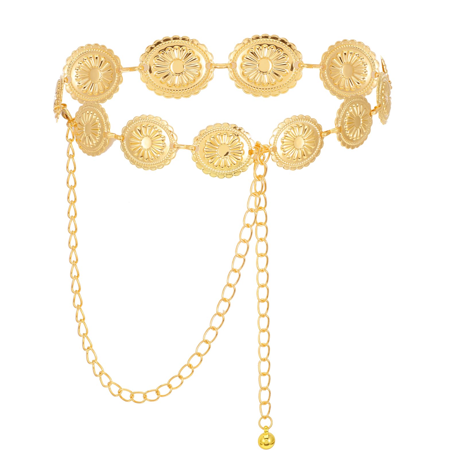 Western Metal Concho Chain Belt Gold Chain Hip Belts Cowgirl Boho Belts for Women Country Concert Outfit for