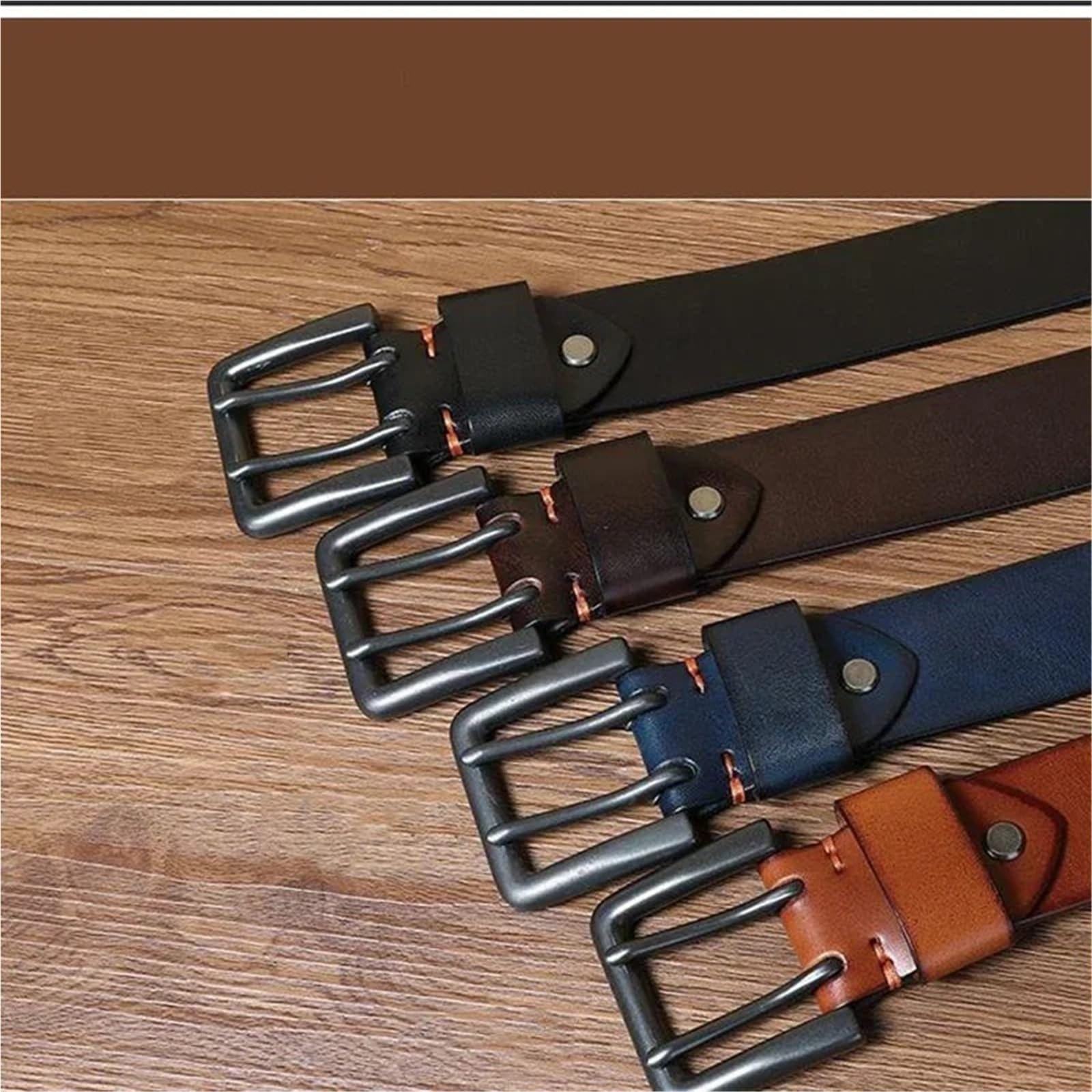 1 pz cintura da uomo in vera pelle for maschile doppia fibbia ad ardiglione cinturino for jeans cowboy per Abbigliamento