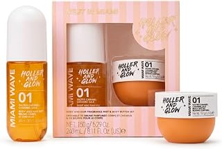 Holler Meet Me In Miami Salted Caramel Body Mist & Body Butter Duo | Indulgent sweet vanilla coconut pair features deeply nourishing shea hydration plus a refreshing head-to-toe fragrance.