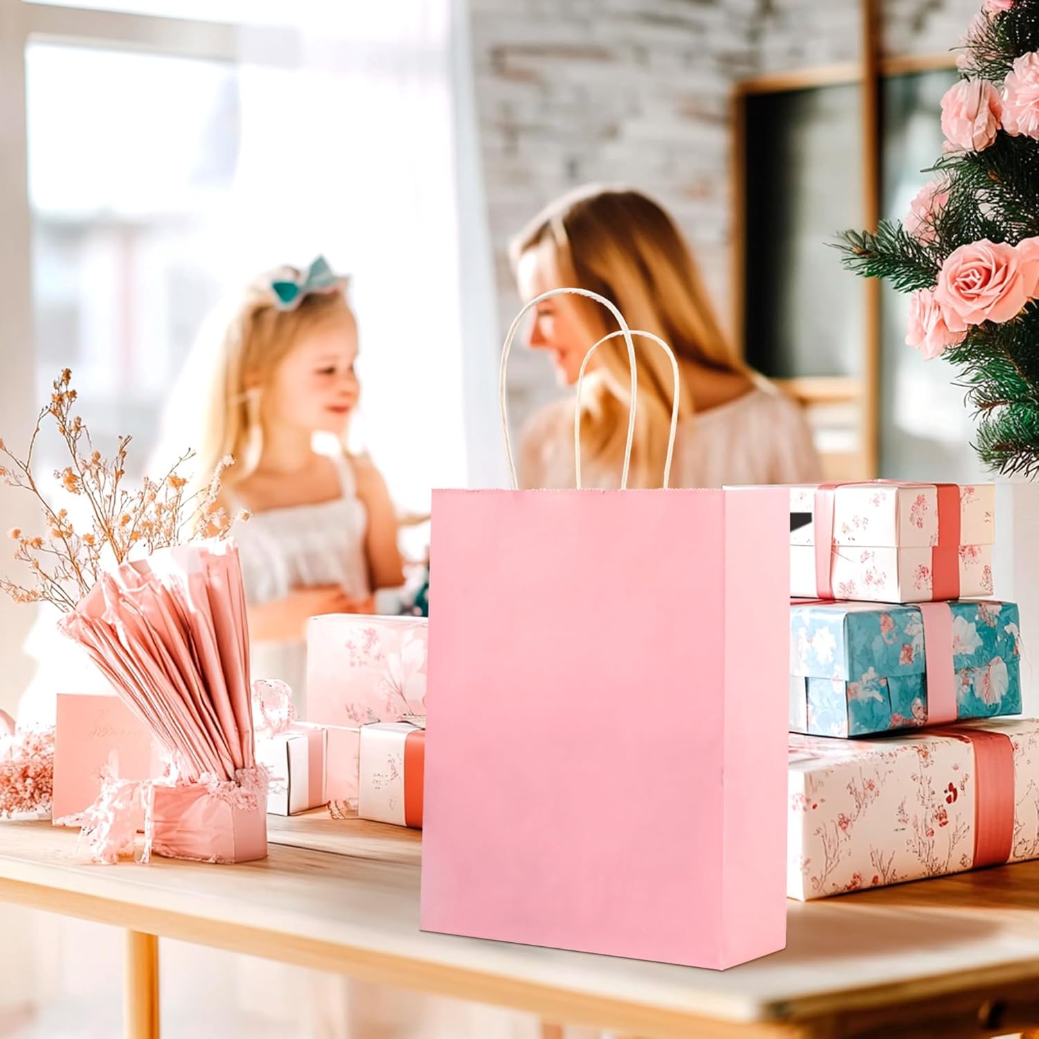 EIOFG Packaging 32Pcs Paper Gift Bags 8 Color with Colorful Tissues, 10.6"x8.26"x4.3" Kraft Paper Party Favor Bags Bulk Rainbow Goodie Bags Large Gift Bags with Handles for Kids Birthday Baby Shower Crafts Wedding Party Supplies (8 Colors) - Image 3