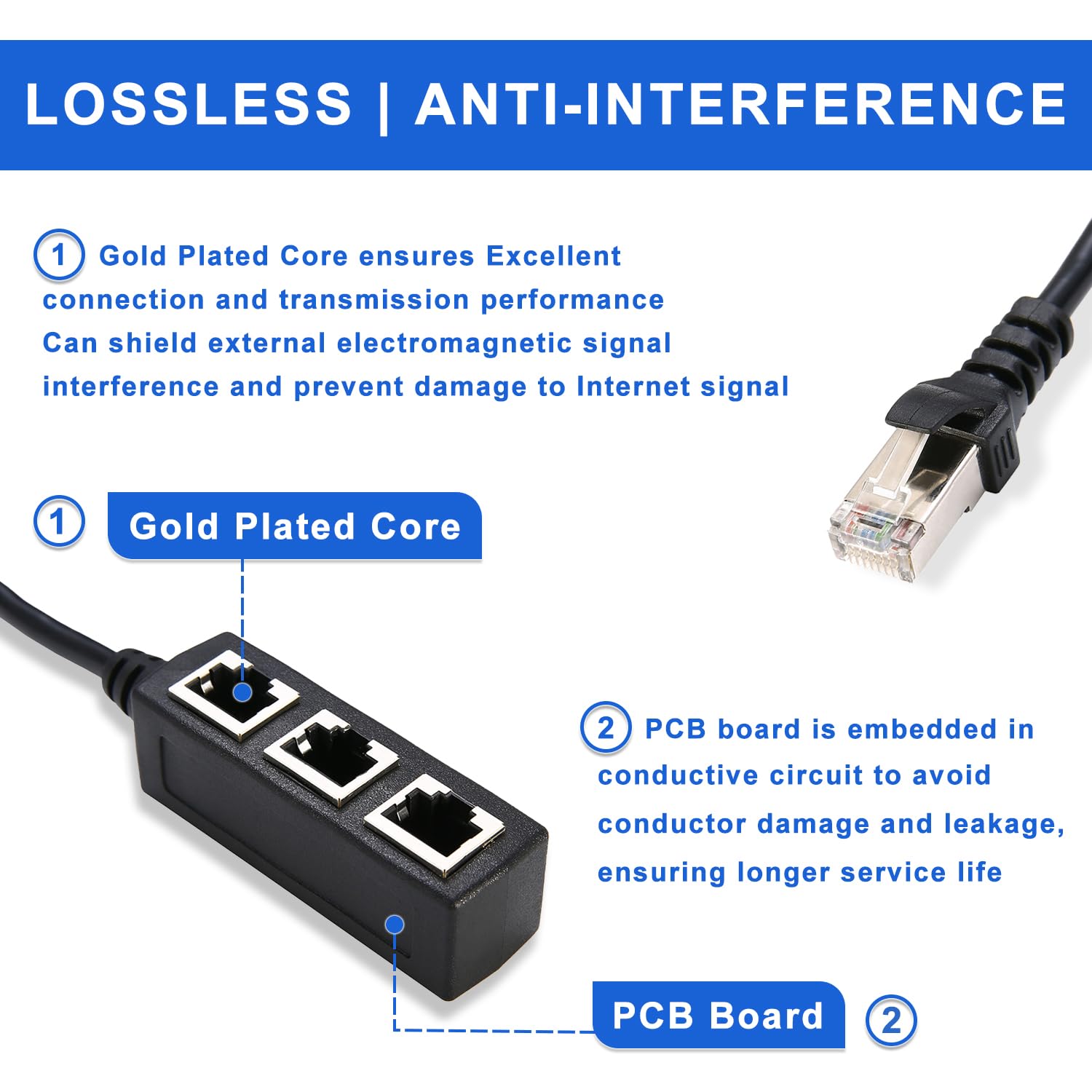 Câble répartiteur Ethernet RJ45 1 mâle vers 3 ports LAN femelles Cat5 Cat5e Cat6 Cat7