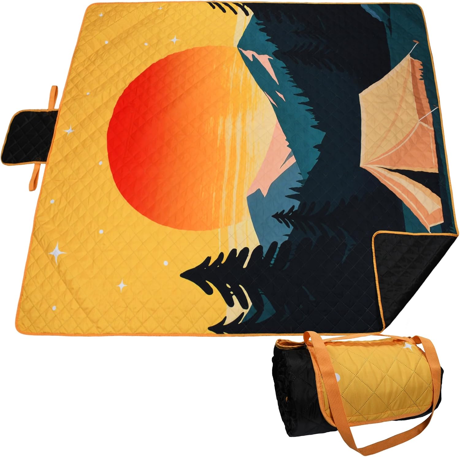 Tirrinia Picnic Blanket Waterproof, 70"x80" Extra Large Outdoor Blanket Waterproof, 3-Layer Foldable Picnic Mat with Sandproof Backing for Beach, Camping, Hiking, Park, Travel