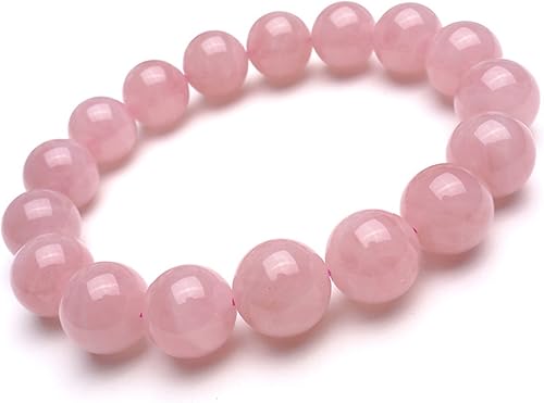 Madagascar - Pulsera de cuentas redondas de cristal con piedras preciosas de cuarzo rosa natural de 0.512 in, Cristal, Piedra preciosa de cuarzo