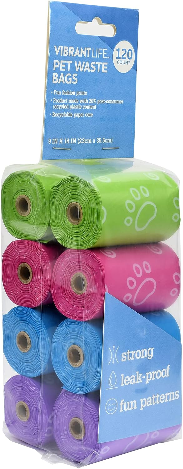 Vibrant Life 120 PET WASTE BAGS | 4-COLORS | FRESH SCENTED | DURABLE LEAK-PROOF