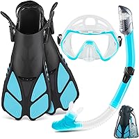 ZEEPORTE Adult Snorkel Set: 180° Panoramic Anti-Fog Mask, Dry Top Snorkel, Adjustable Trek Fins & Travel Bag for Snorkeling Diving