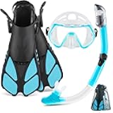 ZEEPORTE Mask Fin Snorkel Set, Travel Size Snorkeling Gear for Adults with Panoramic View Anti-Fog Mask, Trek Fins, Dry Top Snorkel and Gear Bag for Swimming Training, Snorkeling Kit Diving Packages