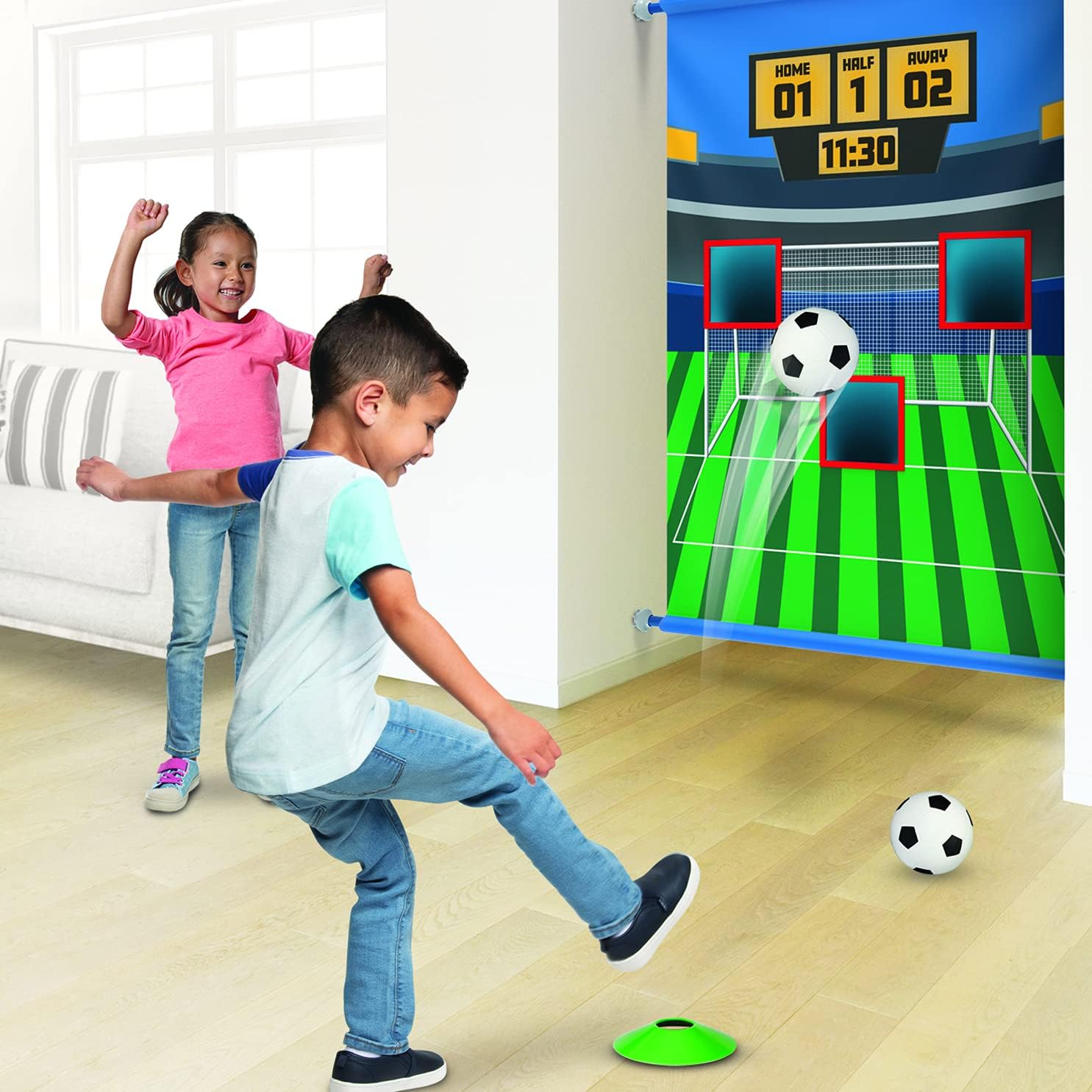 Maui Toys Soccer Indoor Hallway Games! Soccer Goal Action Fun with 3 Soccer Balls and Cones One Size : Toys & Games