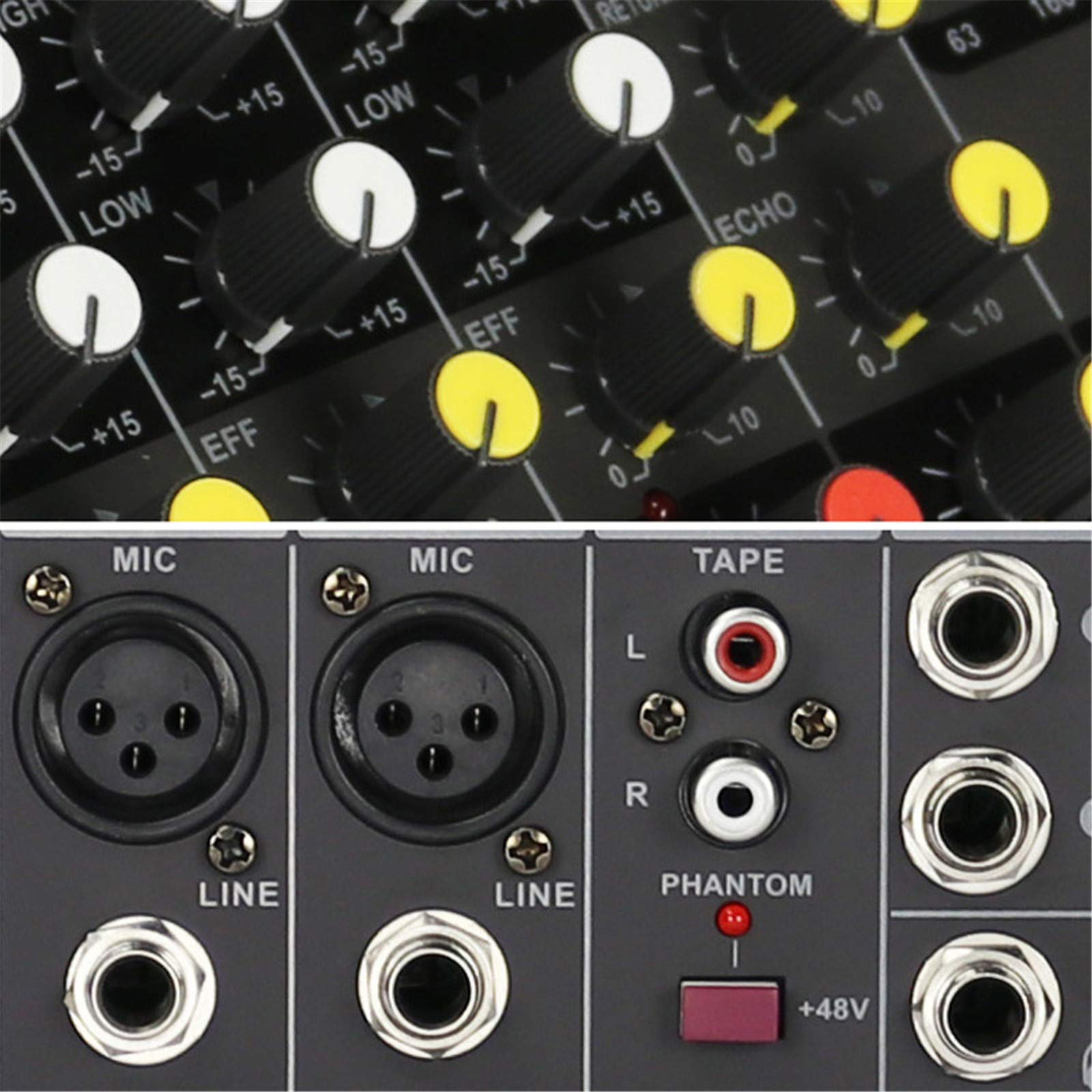 Studio-Mischpulte, Mini-USB-Schnittstellencontroller Familie KTV 4/6/8 Kanäle DJ-Audio-Mixer + 48-V-Stereo-Mixer Professioneller Bluetooth-Effekt-Mixer für kleine Bühnen,6 Way