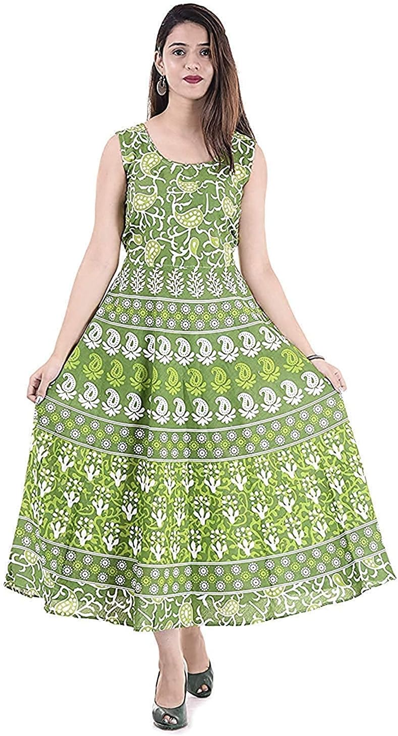 MoniqueCotton Women Sanganeri Floral Printed Colour Maxi Dress