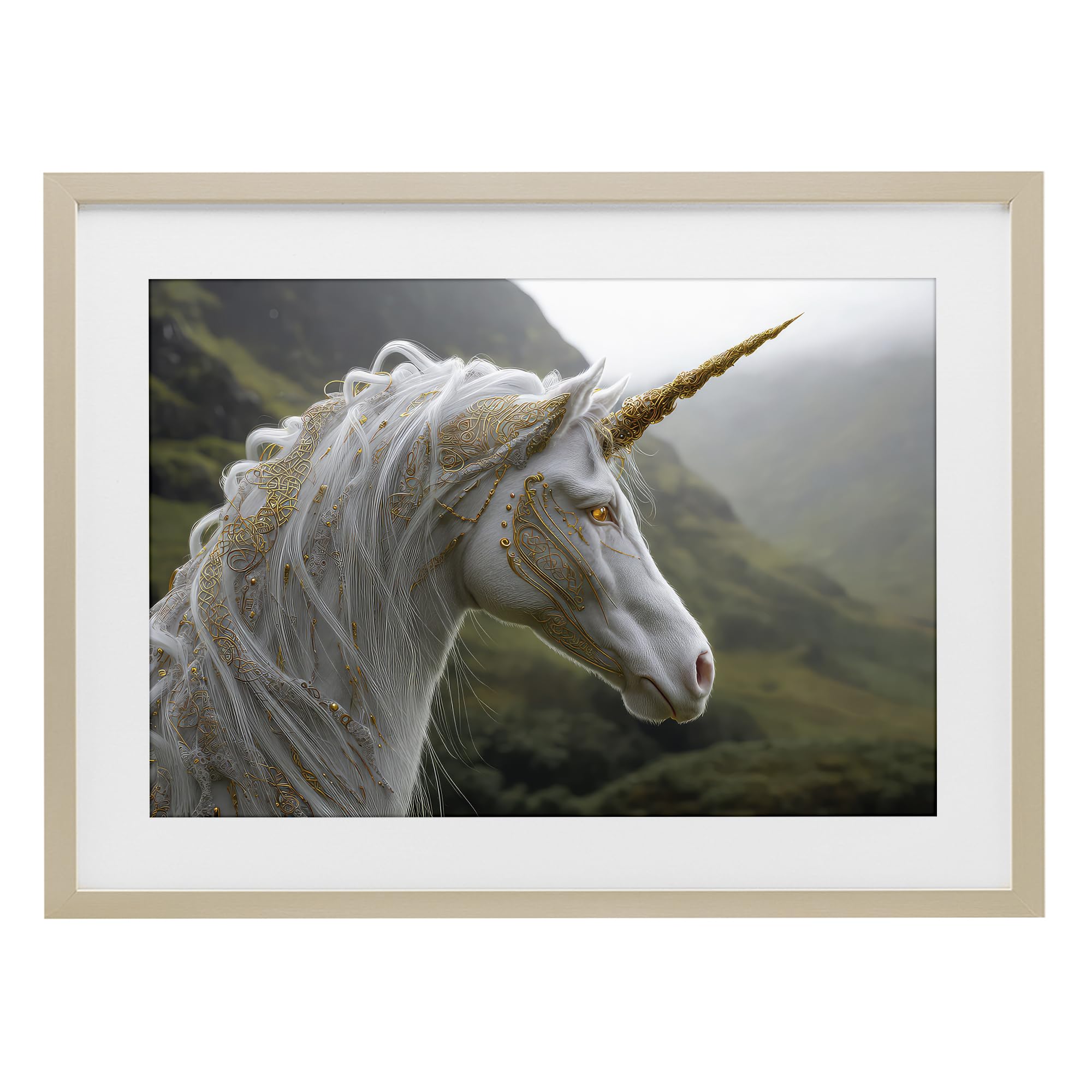 Stupell Industries Harvest Pine (Textured) Ornate Celtic Unicorn Fantasy, 14 X 20 Inch Framed Print Under Glass