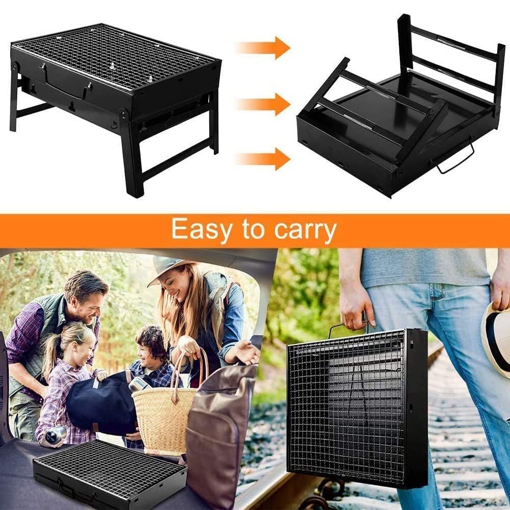 Portable Barbecue Charcoal Grill Stainless Steel Small Mini Bbq Tool Kits for Outdoor Cooking Camping(A)