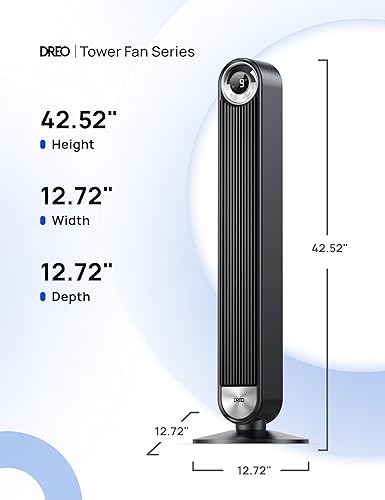 Miniatura 8 de Dreo Tower Fan for Bedroom, Upgraded DC 9 Speeds 25dB Ultra-Quiet Floor Fan, 90° Oscillating Fans with 28ft/s Velocity, 12H Timer, Standing Fan,