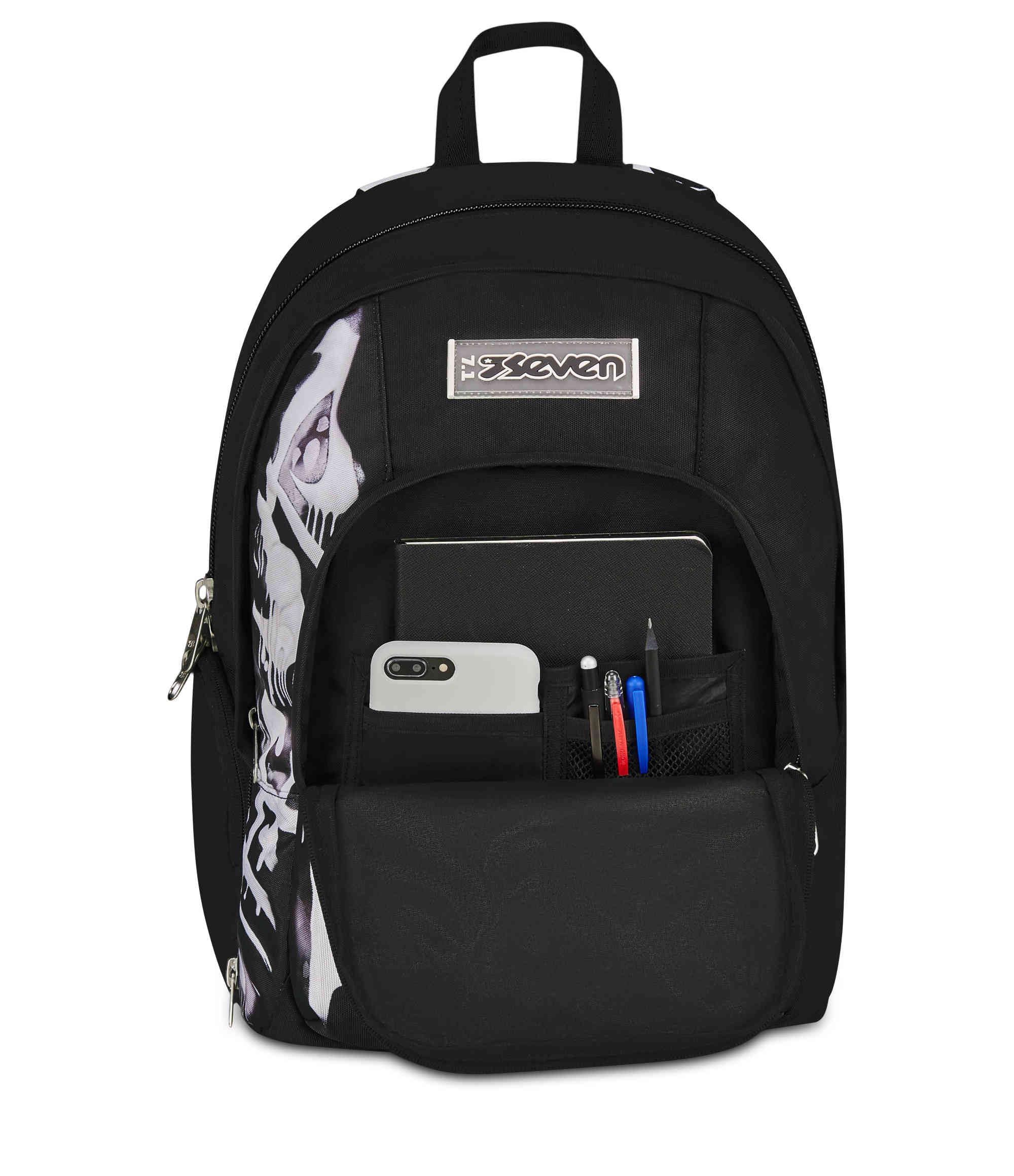 Seven Zaino Scuola Dual Detach PLUMPY LINE BOY, Nero, 32 L, Doppio Scomparto, Multifunzione, Zaino Staccabile, Tasca con organizer, Scomparto porta pc, Scuola media e superiore, Bambino, Ragazzo