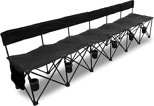 GoTEAM! Pro - Banco plegable portátil para equipo de 6 asientos con portavasos, bancos de fútbol para equipo, bolsa de transporte incluida, sillas