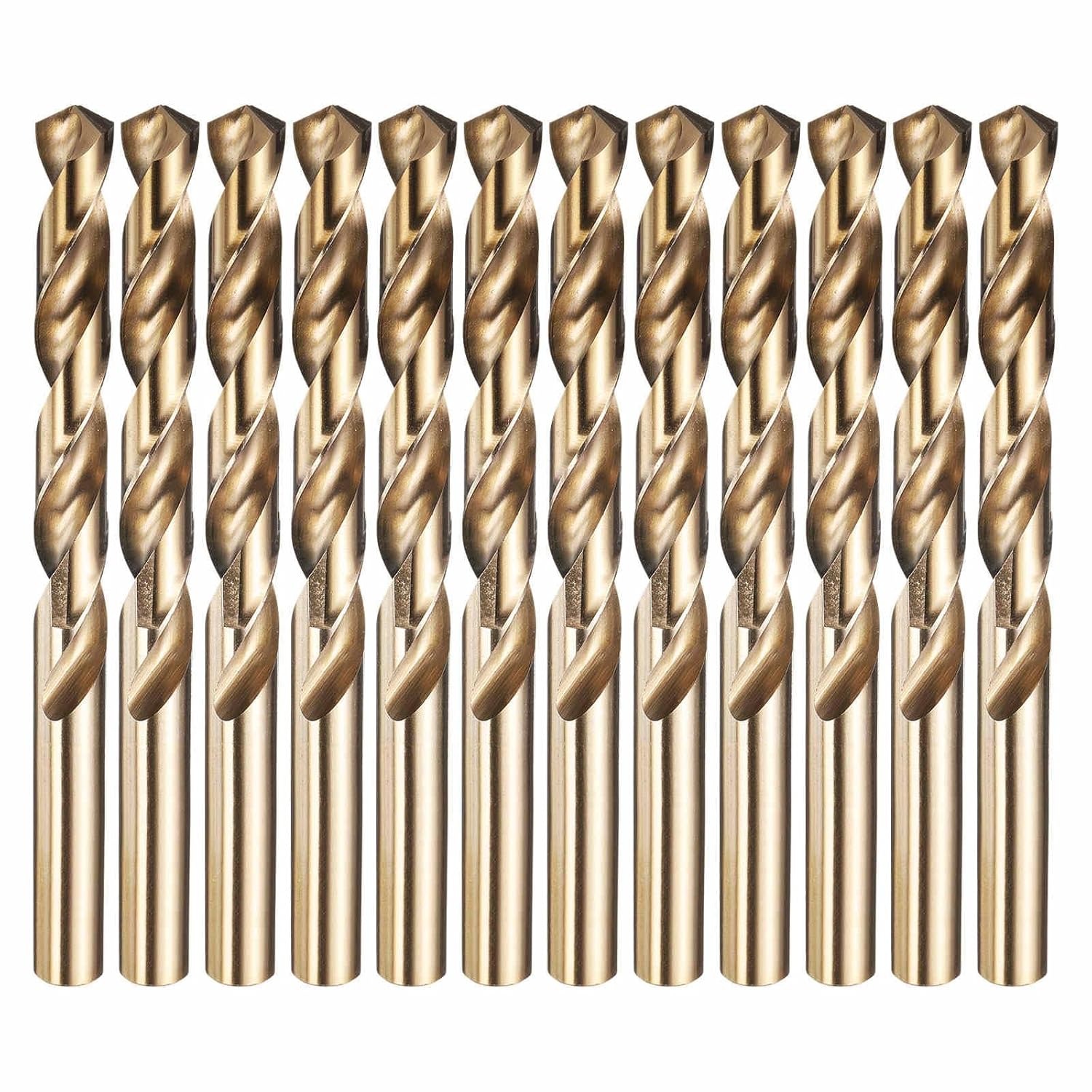 12pcs Drill Bit - [1/2" Diameter] 12.7mm M2 High Speed Steel Twist Cutting Tool for Machining Hard Metal Woodworking Handicraft Use, 135° Cutting Angle Gold