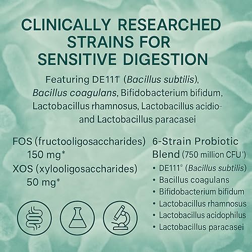 Miniatura 4 de Gentle Synbiotic - Fórmula probiótica y prebiótica baja en UFC - intestino sensible - FOS + XOS - DE111 B. subtilis, B. coagulans & L. rhamnosus -