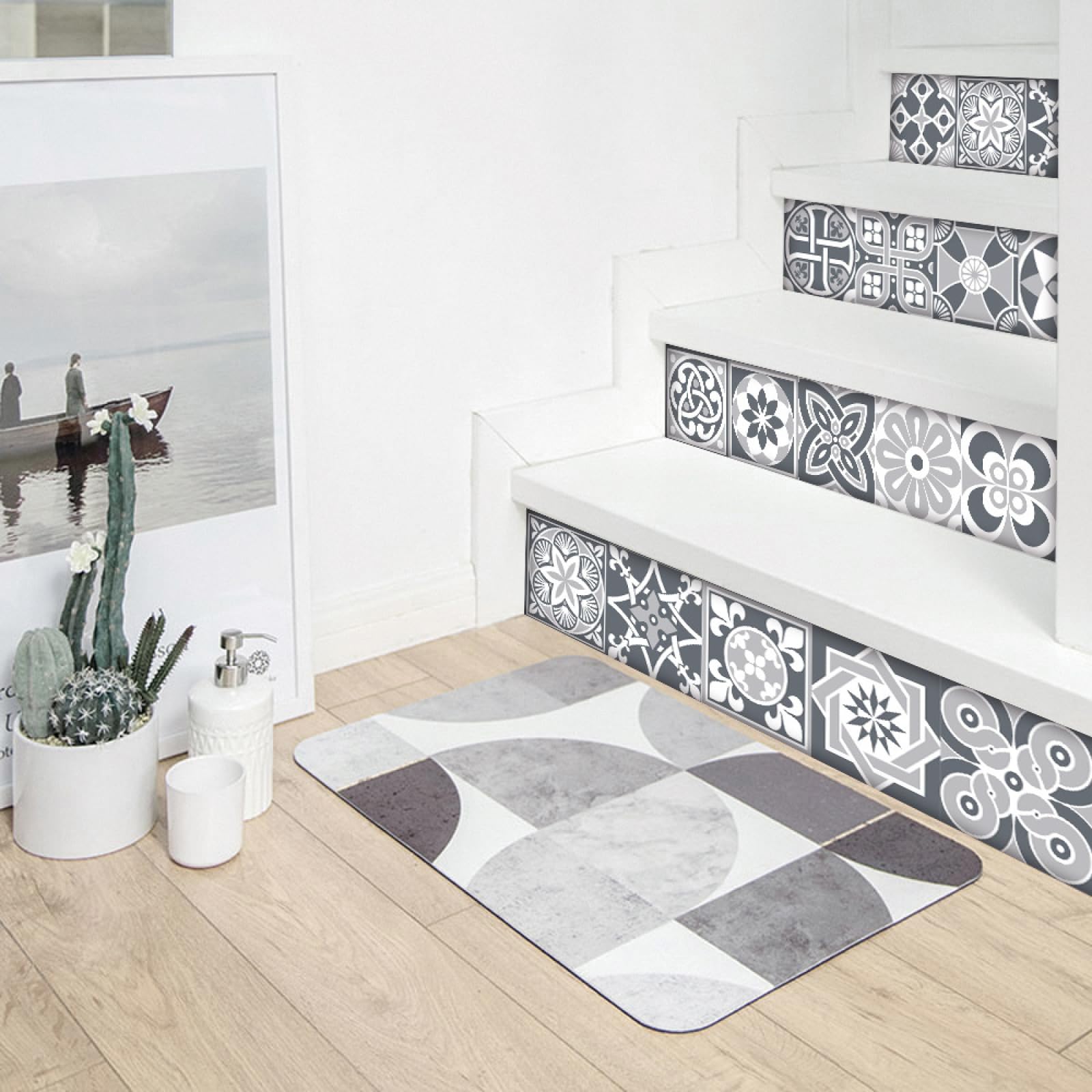 Piastrelle Adesive Cucina Modello Grigio Chiaro Pavimento pvc Adesivo Mobili Decorazioni Piastrelle Adesive Bagno Impermeabile Resistenza all'olio Mattonelle Adesive