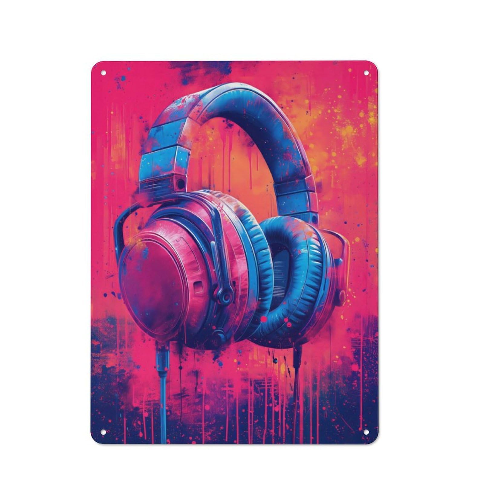 Junmoney Dj Headphones Rustic Metal Sign 40X30cm For Lounge Or Reading Corner, For Reading Corner Decorators