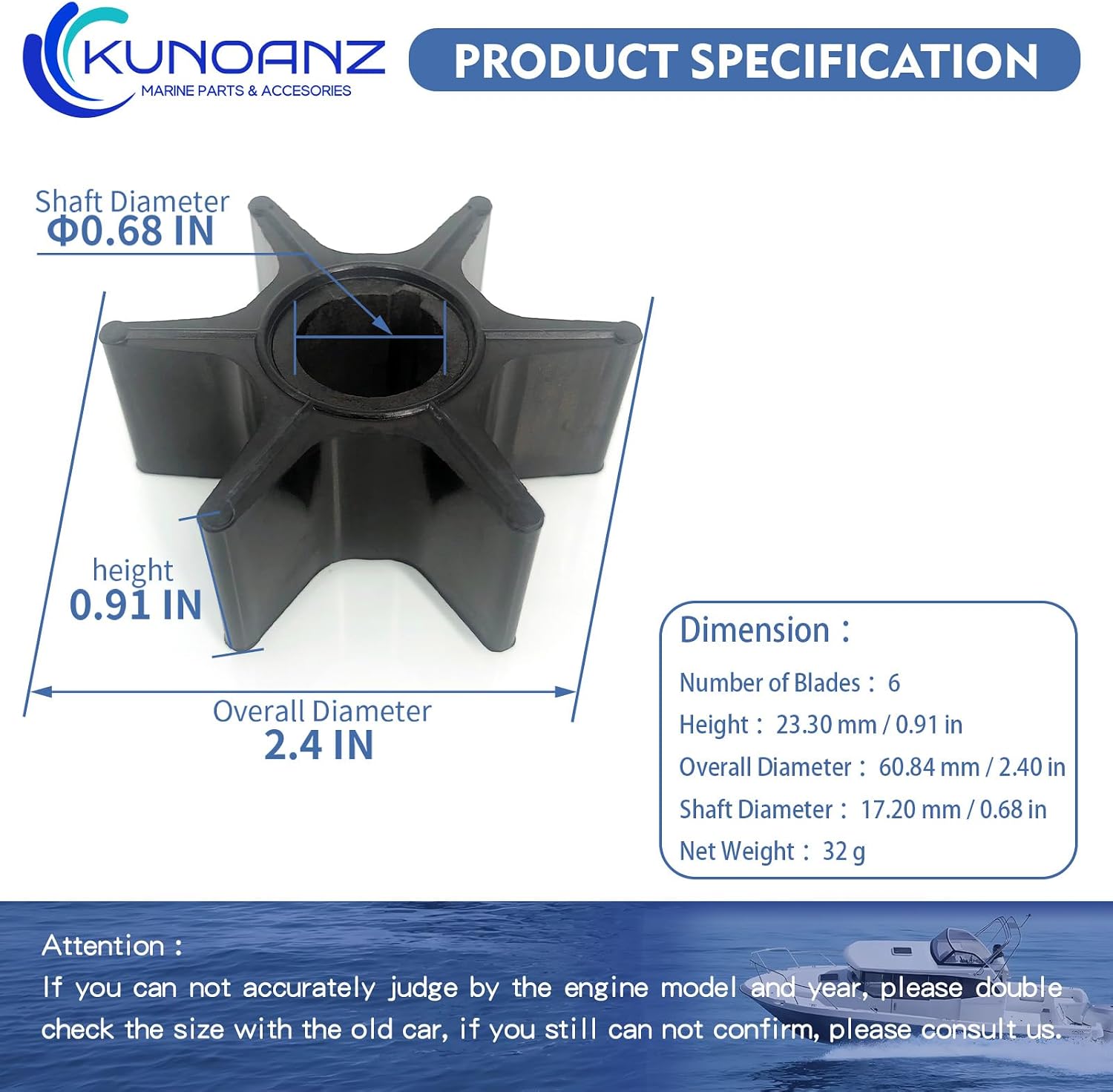 353-65021-0 353650210 Water Pump Impeller For Nissan Tohatsu 50 60 70 HP 2 Stroke Outboard Sierra 18-45404 50HP 60HP 70HP 353650210M 353-65021-0M