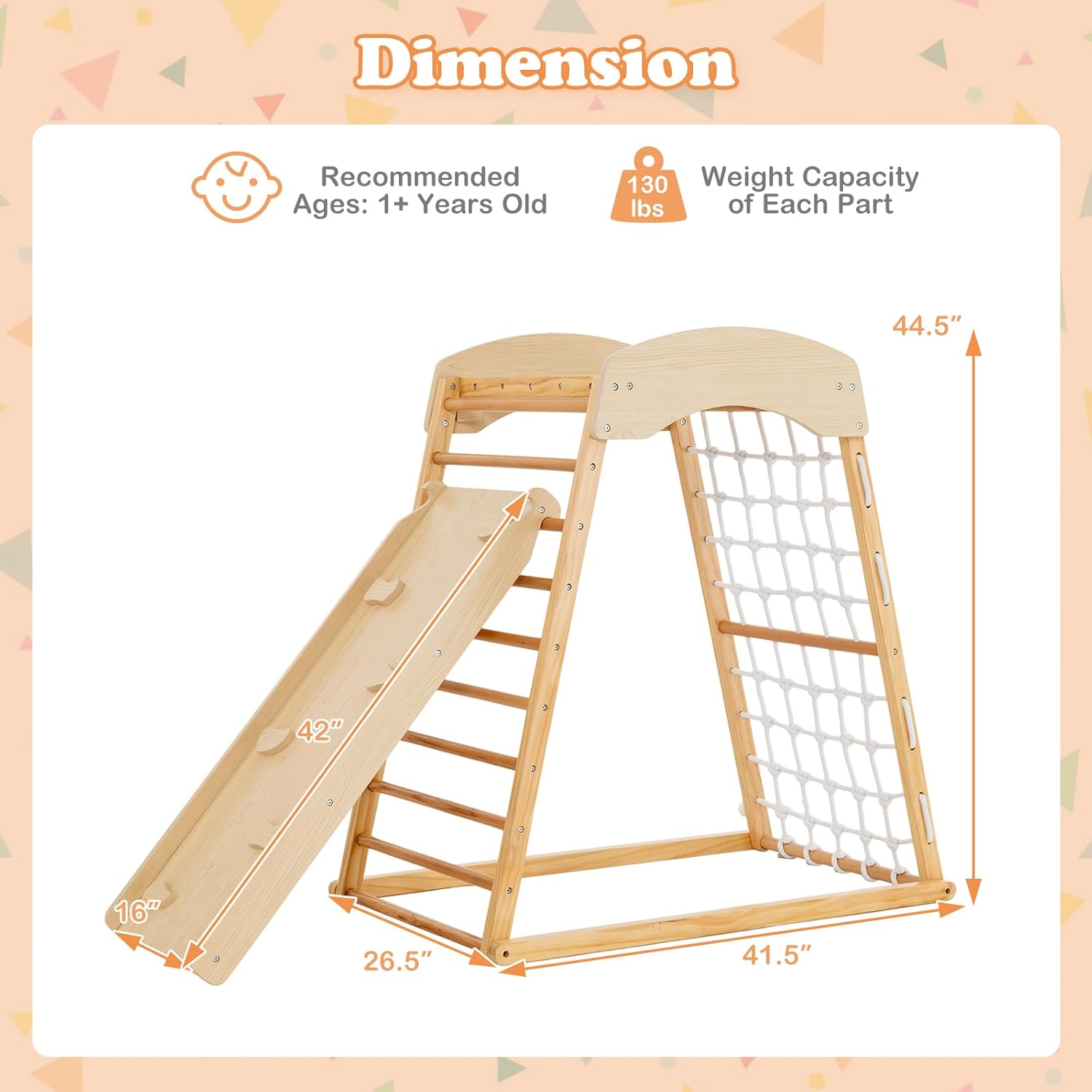Costzon Indoor Jungle Gym, 6-in-1 Montessori Climbing Toys for Toddlers with Double-Sided Slide, Climbing Rock/Net, Indoor Wooden Playground Climber Playset for Kids 2-6 Years Birthday