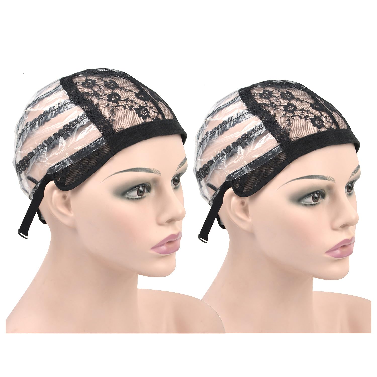 2 Pcs Wig Cap for Making Wigs Plastic Liner Ventilated Lace Net Cap with Adjustable Strap for Wig Styling and Hand Hook Wig(Medium)
