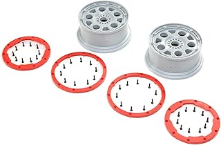 Losi 1/5 Front/Rear 4.75 Beadlock Wheels 24mm Hex Silver/Red 2 DBXL-E 2.0 LOS45033