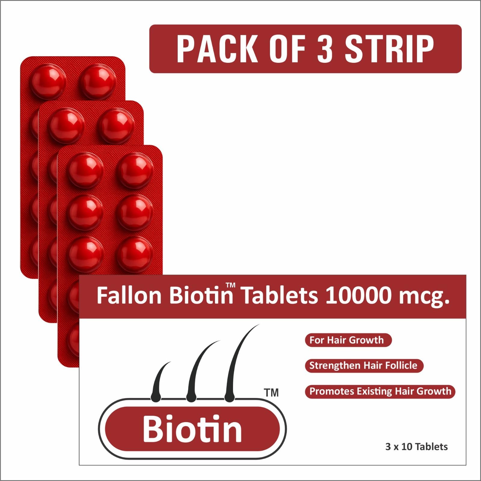 Fallon Biotin Tablets – 10 x 3 Pack | Tablets For Healthy Hairs, Nails & Skin | 30 Days Pack of Biotin Supplement | Suitable For Men & Women Both | — Amazon image 5
