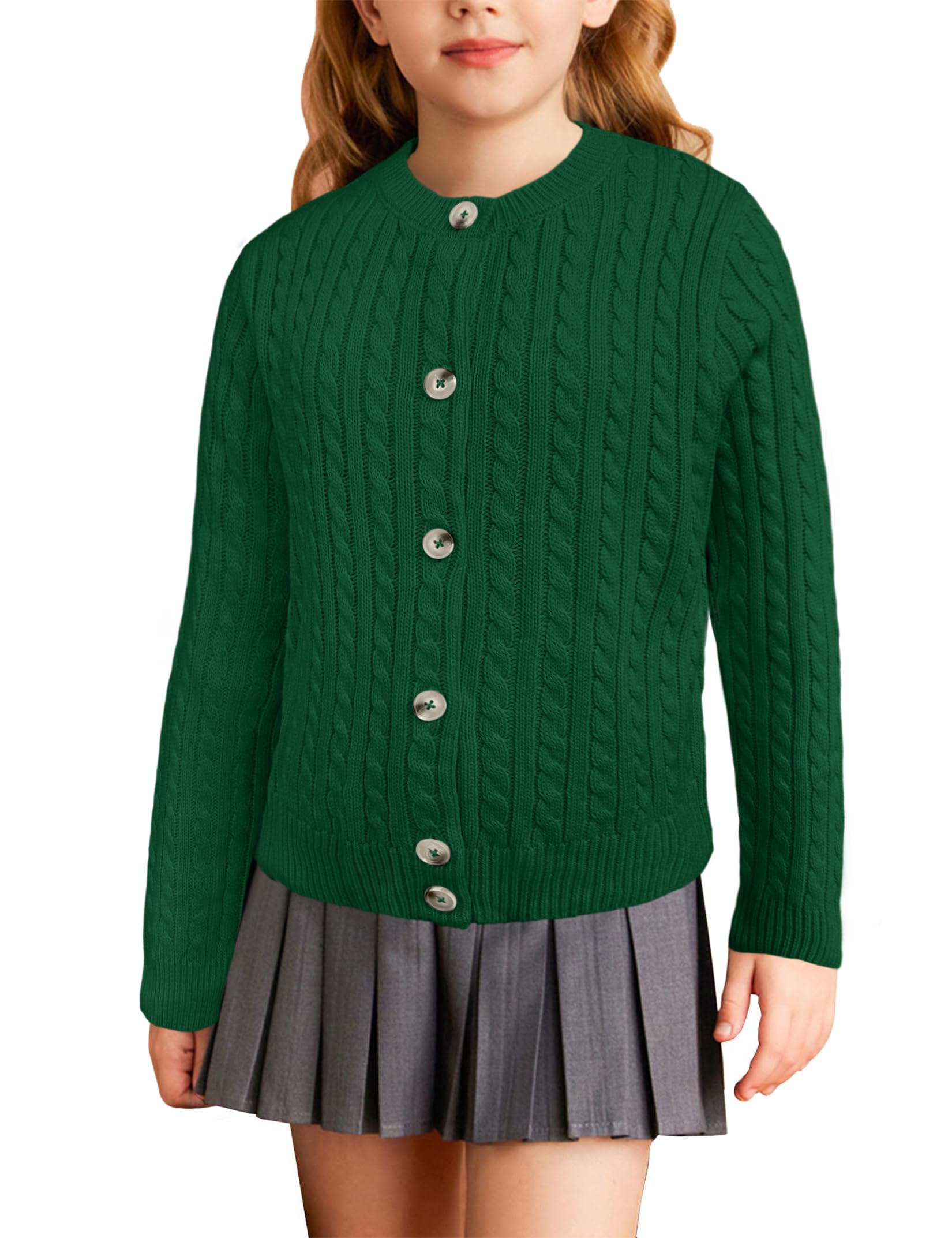 Girls Cable Knit Sweater Cardigans Kids School Uniform Long Sleeve Button Down Fall Jackets for Girl 5-14 Years