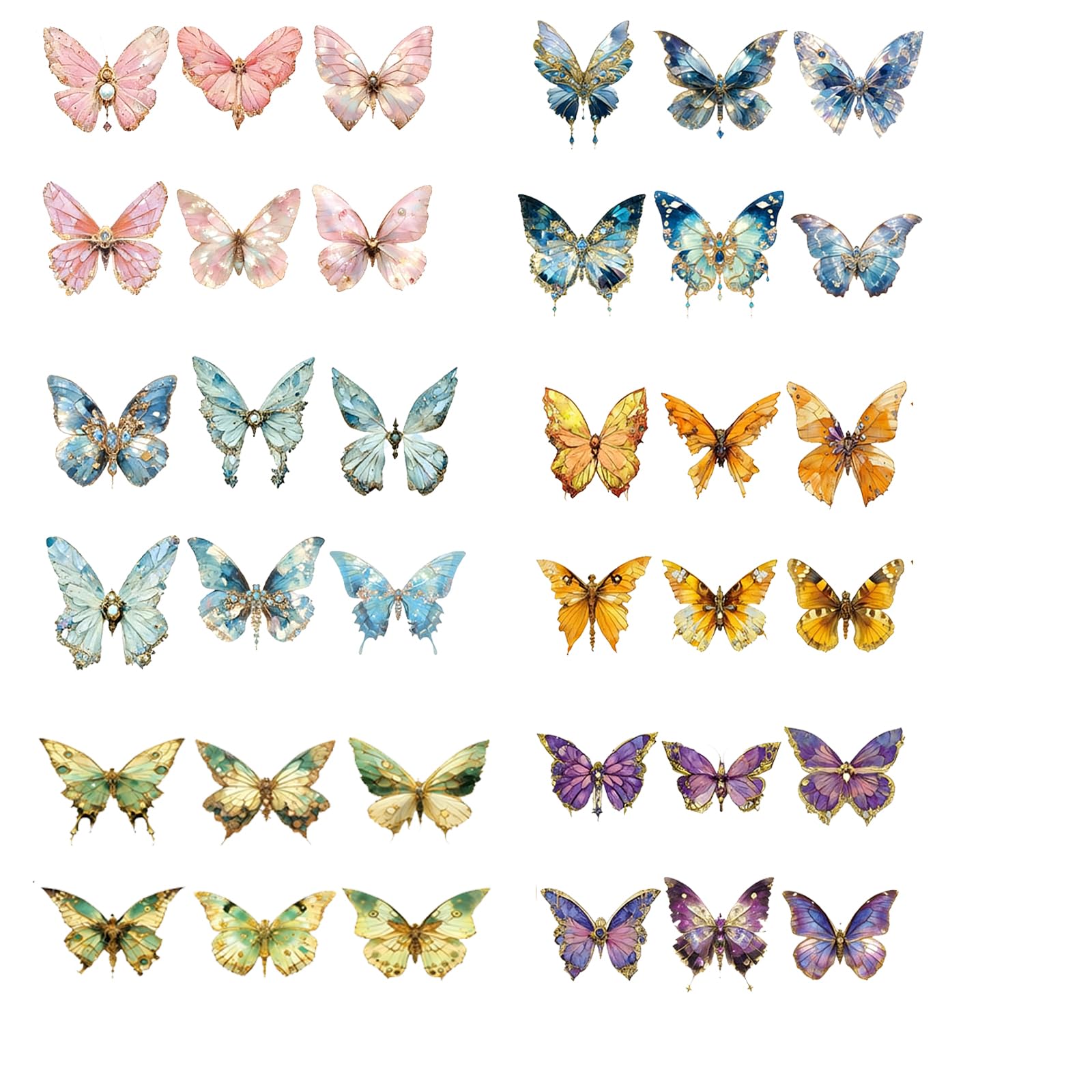 Tivleed Multicoloured Holographic Butterfly Stickers, Scrapbook Stickers, Glitter Stickers - 120 Pcs 60 Styles Waterproof Decorative Stickers For Journal, Crafts, Laptop, Diy, Gift