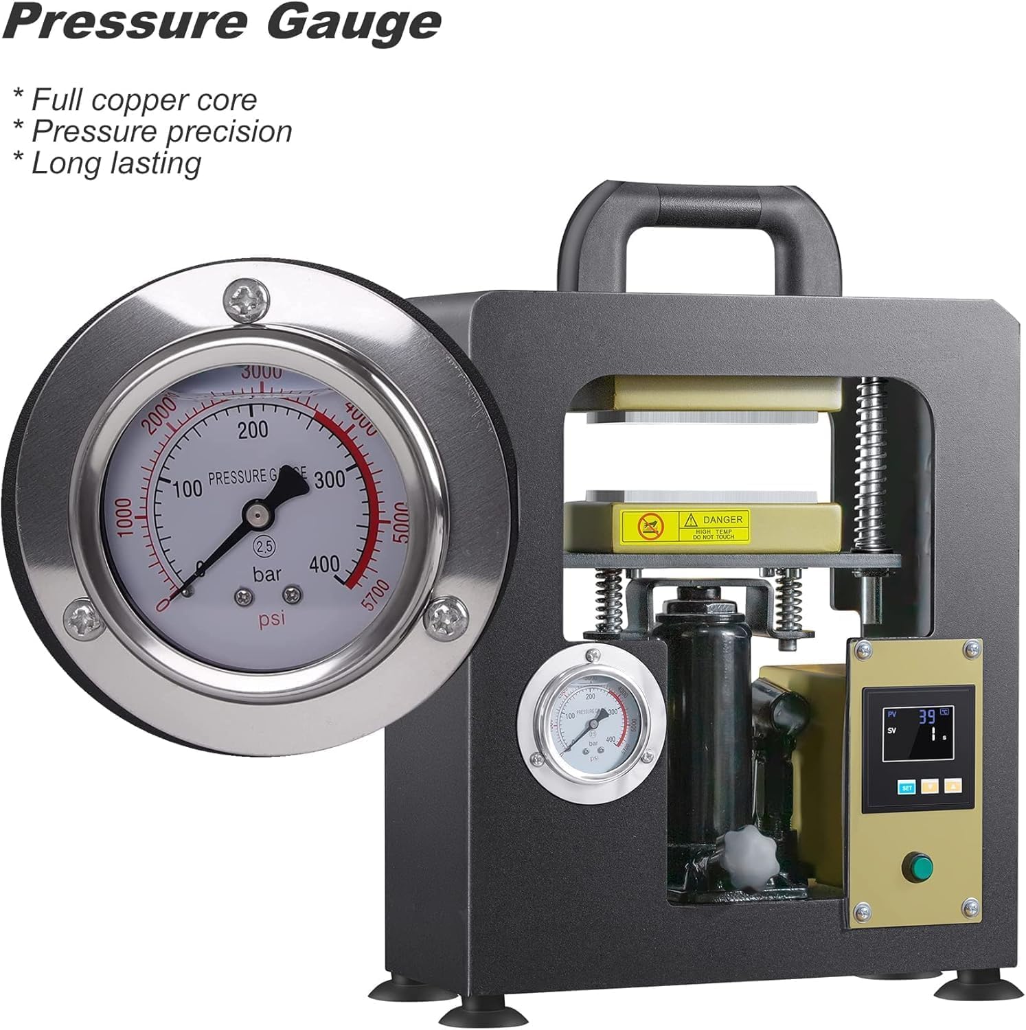 NArra Machine de compression à colophane 7T avec force de pression et plaques doubles chauffantes de 6 x 12 cm et 600 W - La presse à rosin dispose d'un manomètre précis et d'un régulateur de